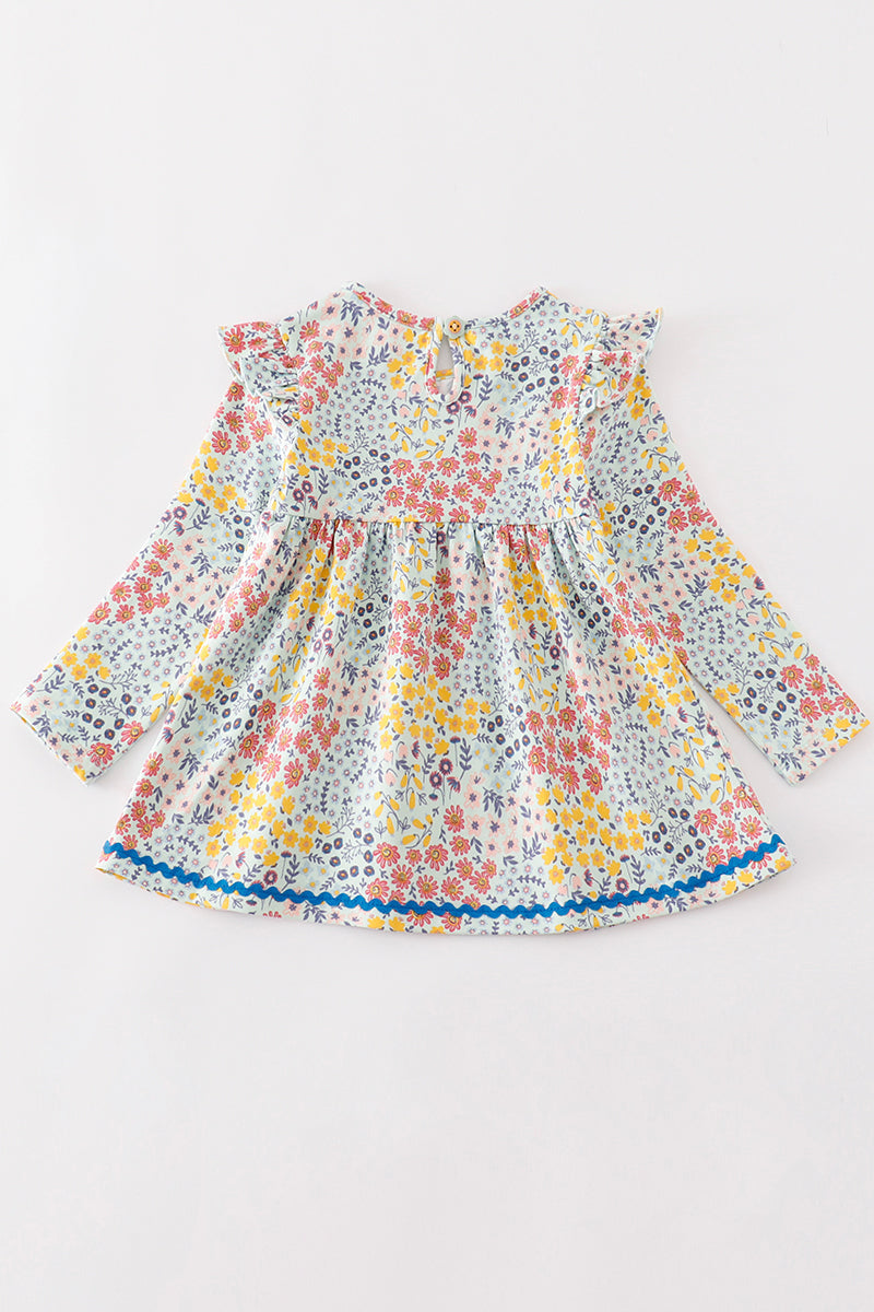 Platinum Blue Floral Print Ruffle Girl Dress - Essential Southern Charm