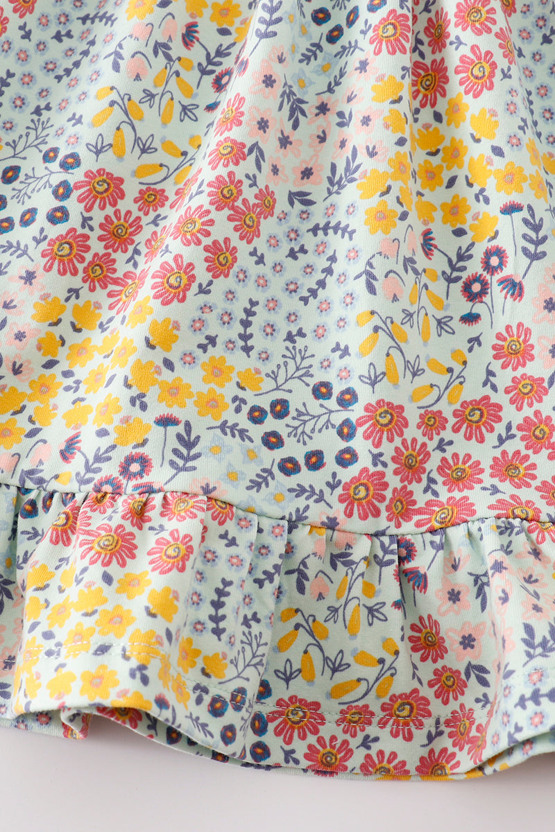 Platinum Blue Floral Print Ruffle Girl Dress - Essential Southern Charm