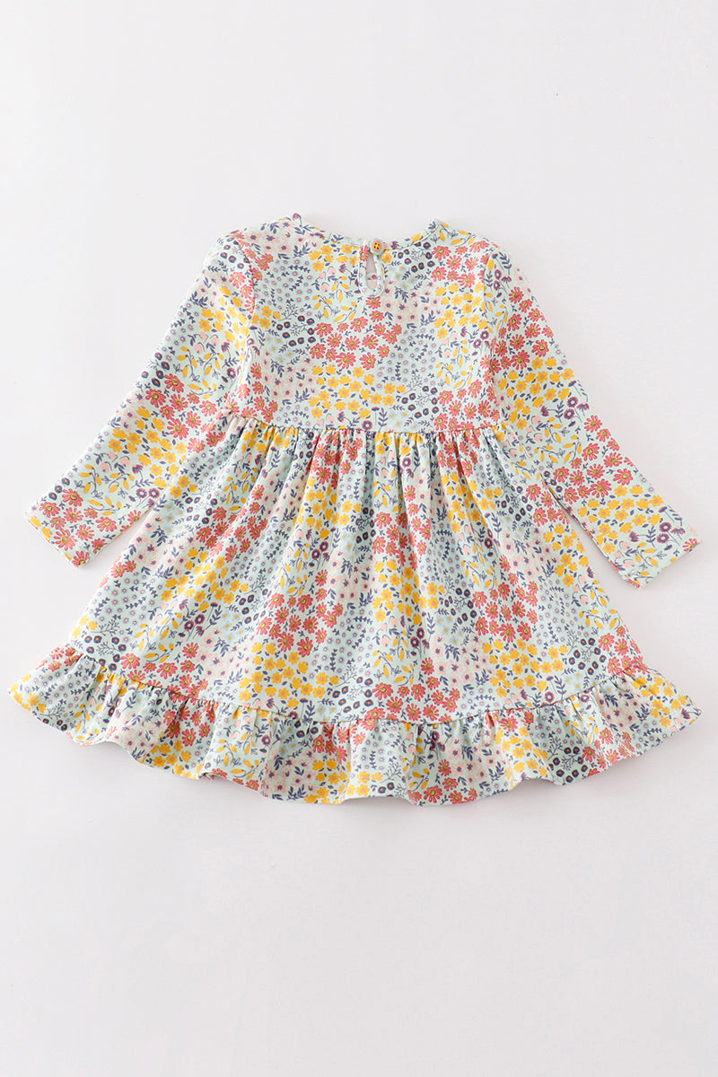Platinum Blue Floral Print Ruffle Girl Dress - Essential Southern Charm