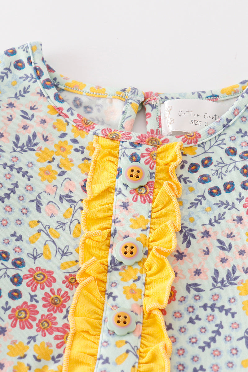 Platinum Blue Floral Print Ruffle Girl Dress - Essential Southern Charm