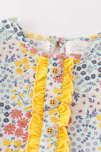 Platinum Blue Floral Print Ruffle Girl Dress - Essential Southern Charm