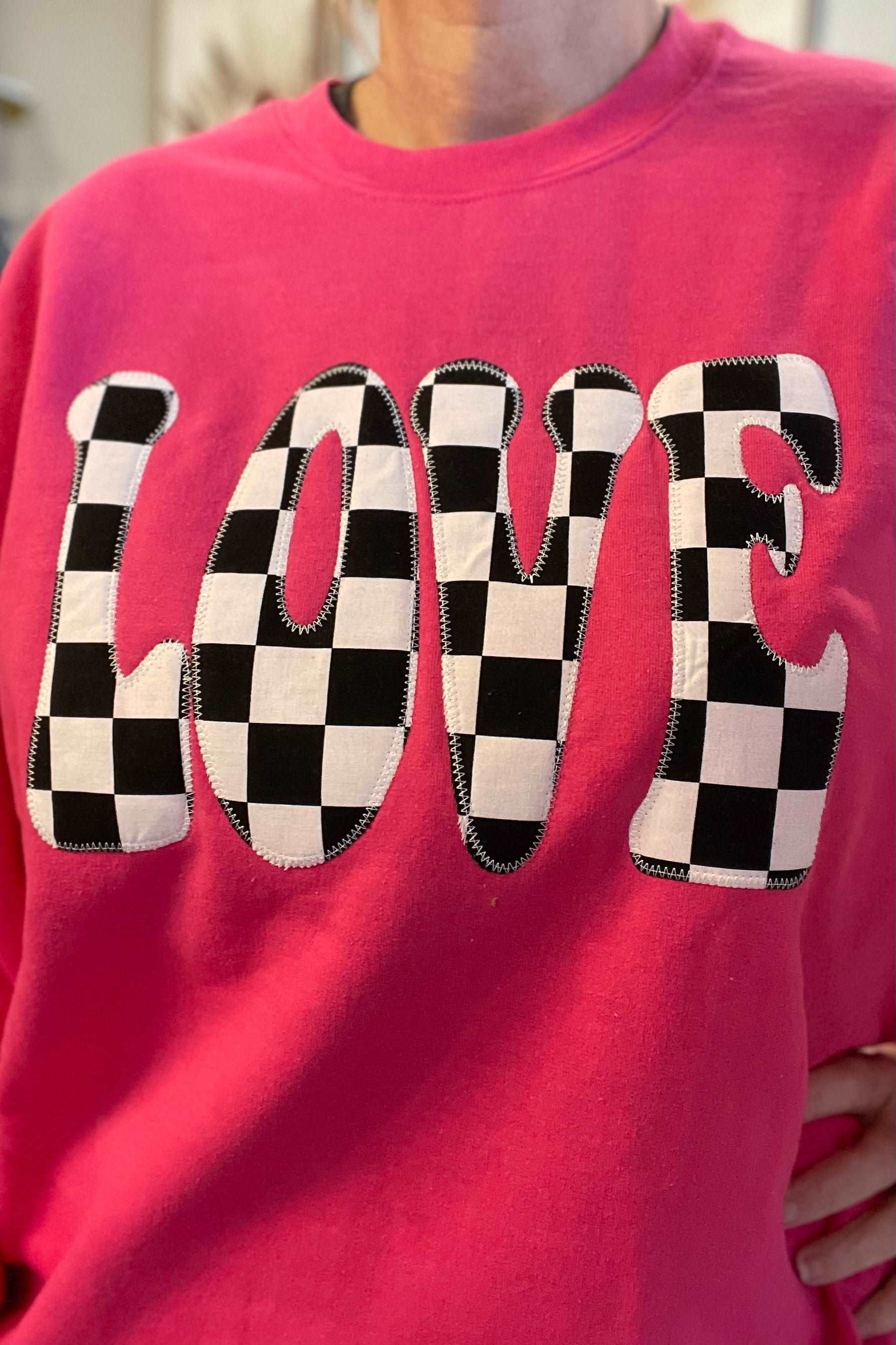 Checkered Love Applique Sweatshirt