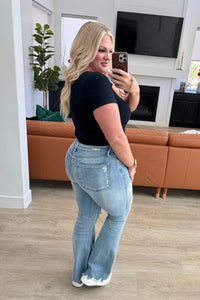 Caroline Mid Rise Control Top Distressed Flare Jeans - Essential Southern Charm