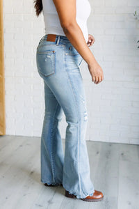 Caroline Mid Rise Control Top Distressed Flare Jeans - Essential Southern Charm