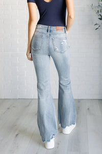 Caroline Mid Rise Control Top Distressed Flare Jeans - Essential Southern Charm