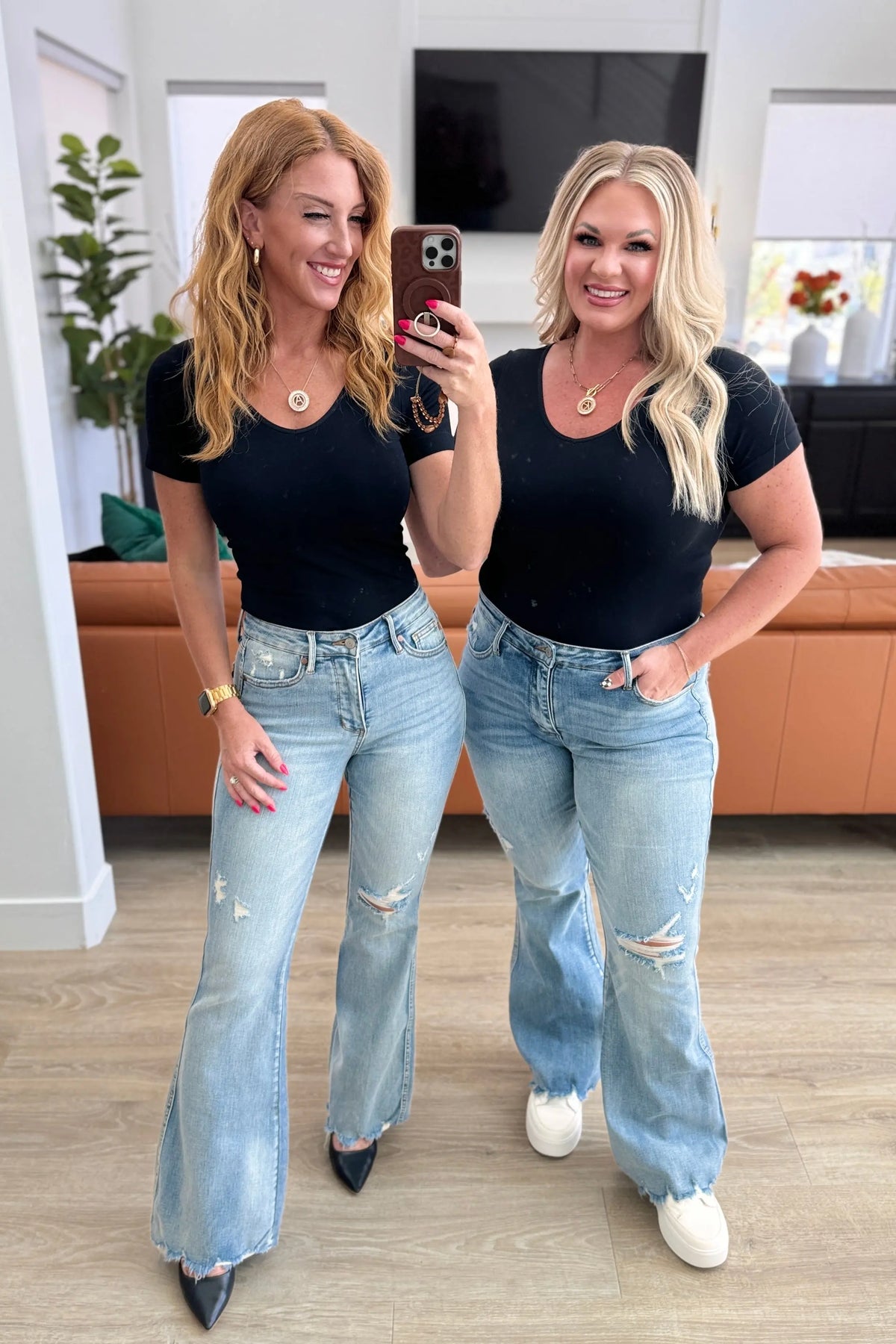Caroline Mid Rise Control Top Distressed Flare Jeans - Essential Southern Charm