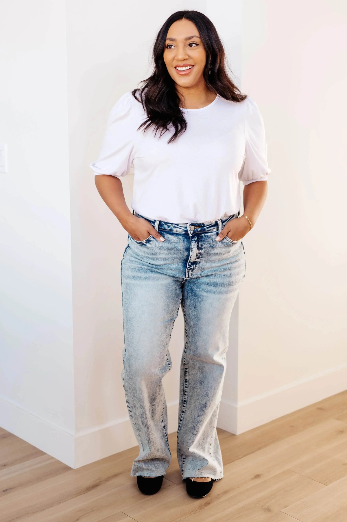 Dory High Waist Mineral Wash Raw Hem Wide Leg Jeans - Essential Southern Charm