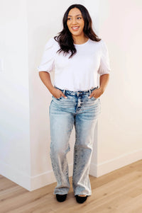Dory High Waist Mineral Wash Raw Hem Wide Leg Jeans - Essential Southern Charm