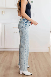 Dory High Waist Mineral Wash Raw Hem Wide Leg Jeans - Essential Southern Charm