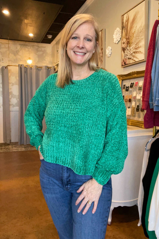 Cropped Chenille Sweater - Green