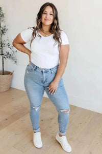 Eloise Mid Rise Control Top Distressed Skinny Jeans - Essential Southern Charm