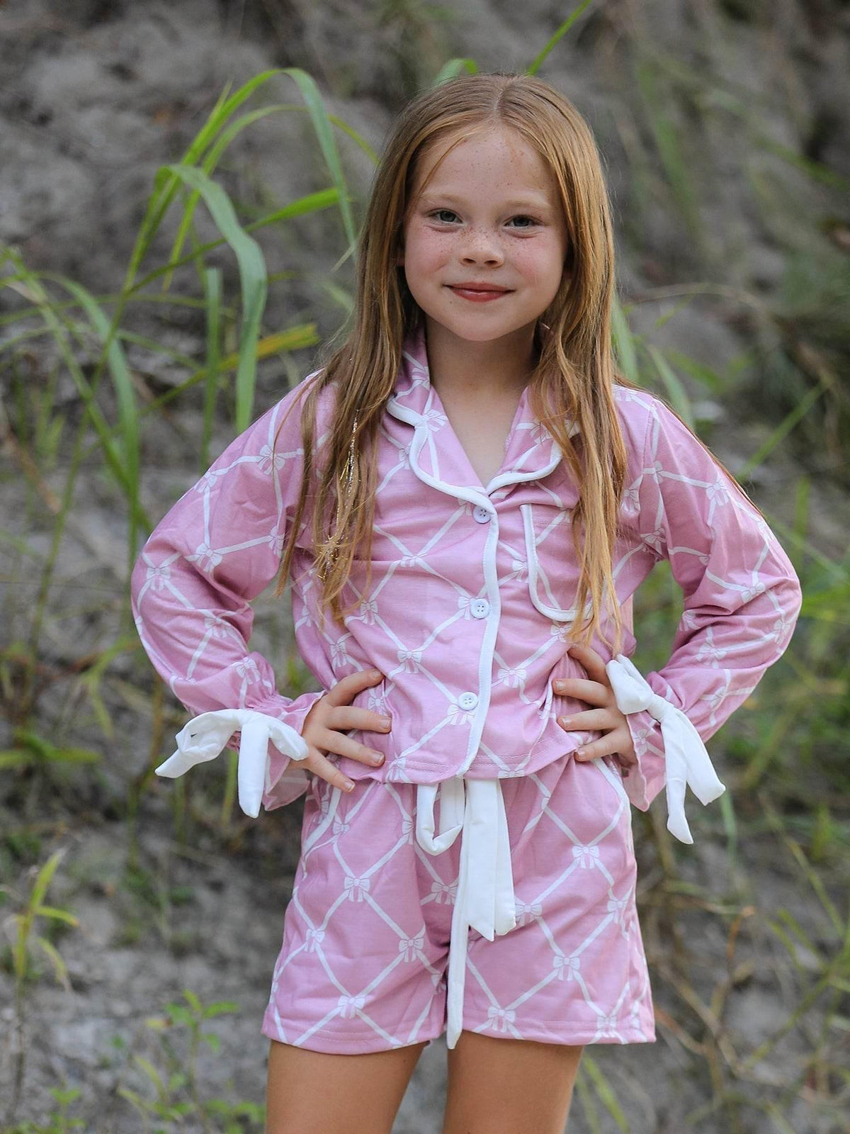 Mommy & me Autumn Check Bow Girls Lapel Pajamas - Essential Southern Charm