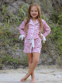 Mommy & me Autumn Check Bow Girls Lapel Pajamas - Essential Southern Charm