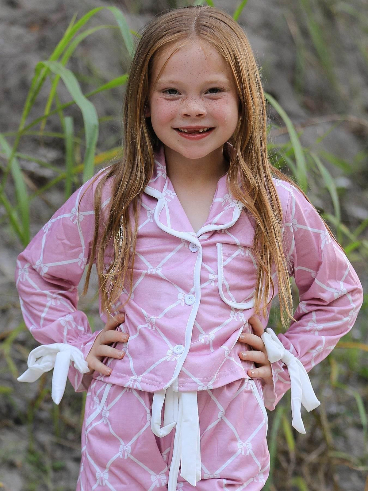 Mommy & me Autumn Check Bow Girls Lapel Pajamas - Essential Southern Charm