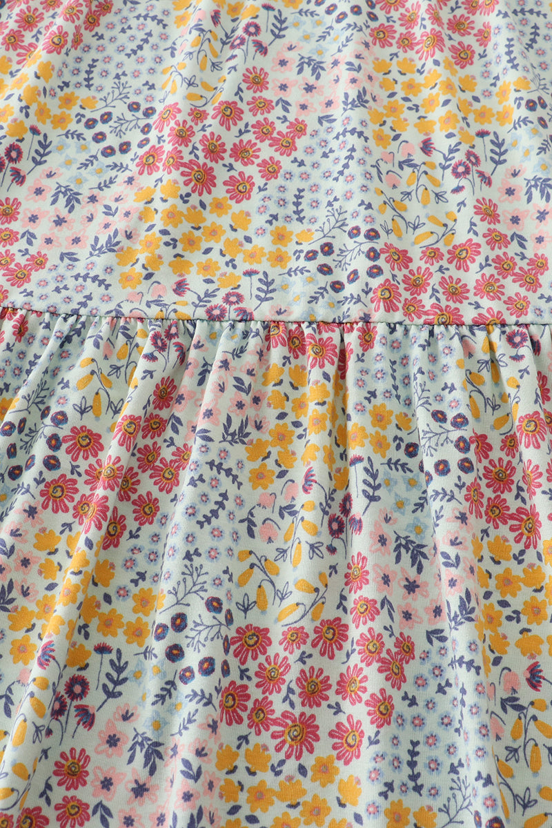 Platinum Flroal Print Stripe Tiered Dress For Adult - Essential Southern Charm