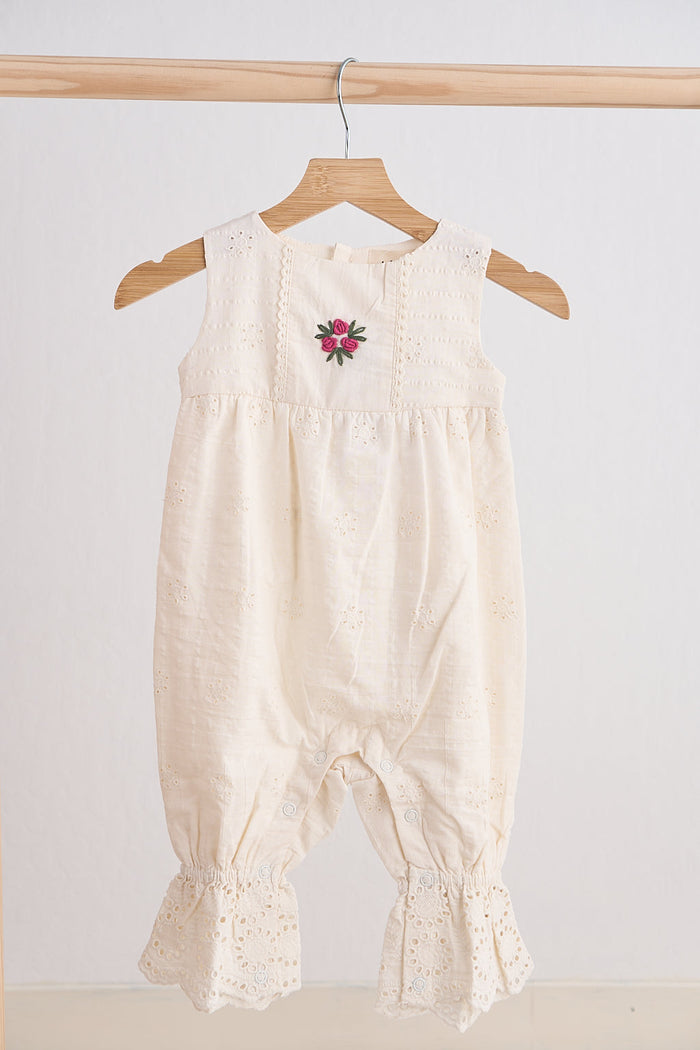 White Hand Embroidery Floral Lace Jumpsuit - Essential Southern Charm