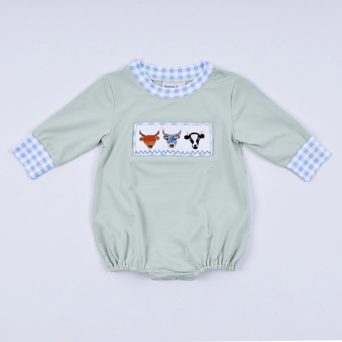 Luxe Sage Cow Hand Smocked Bubble - Essential Southern Charm