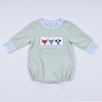Luxe Sage Cow Hand Smocked Bubble - Essential Southern Charm