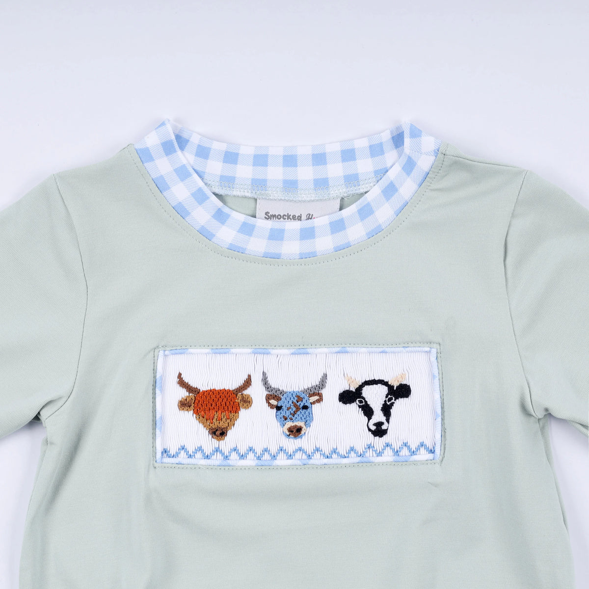 Luxe Sage Cow Hand Smocked Bubble - Essential Southern Charm