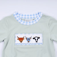 Luxe Sage Cow Hand Smocked Bubble - Essential Southern Charm