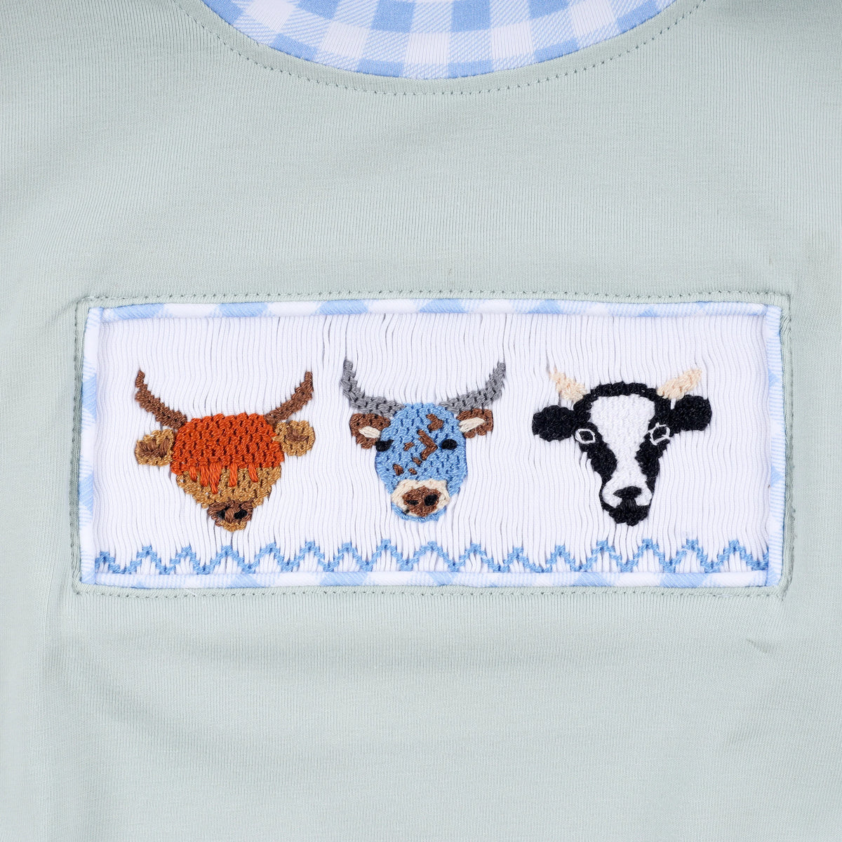 Luxe Sage Cow Hand Smocked Bubble - Essential Southern Charm