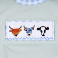 Luxe Sage Cow Hand Smocked Bubble - Essential Southern Charm