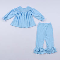 Nativity hand smocked ruffle pants set