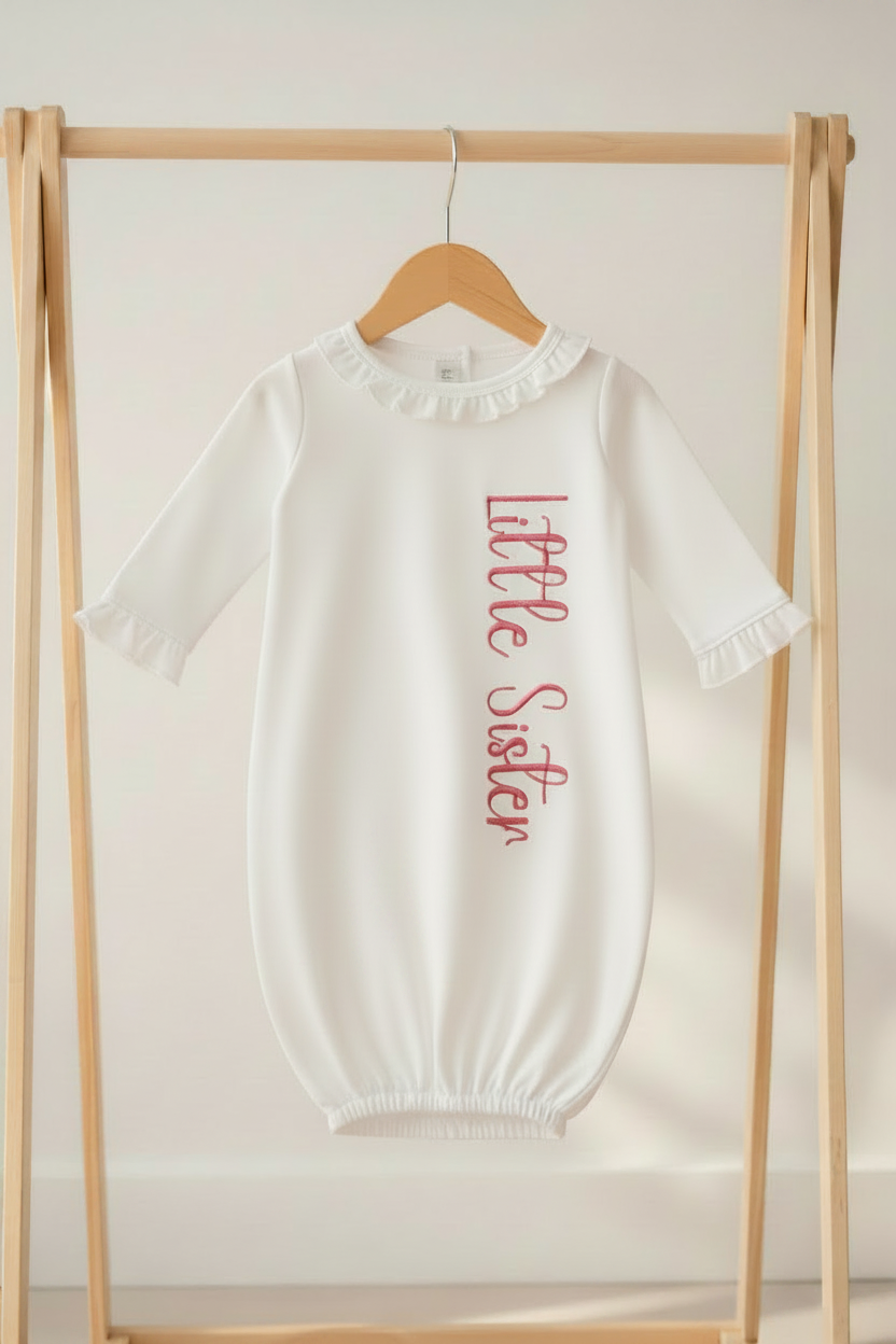 Little Sister Embroidered Newborn Baby Gown