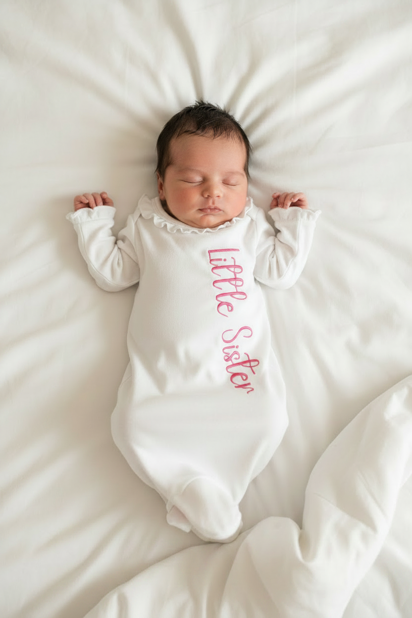 Little Sister Embroidered Newborn Baby Gown