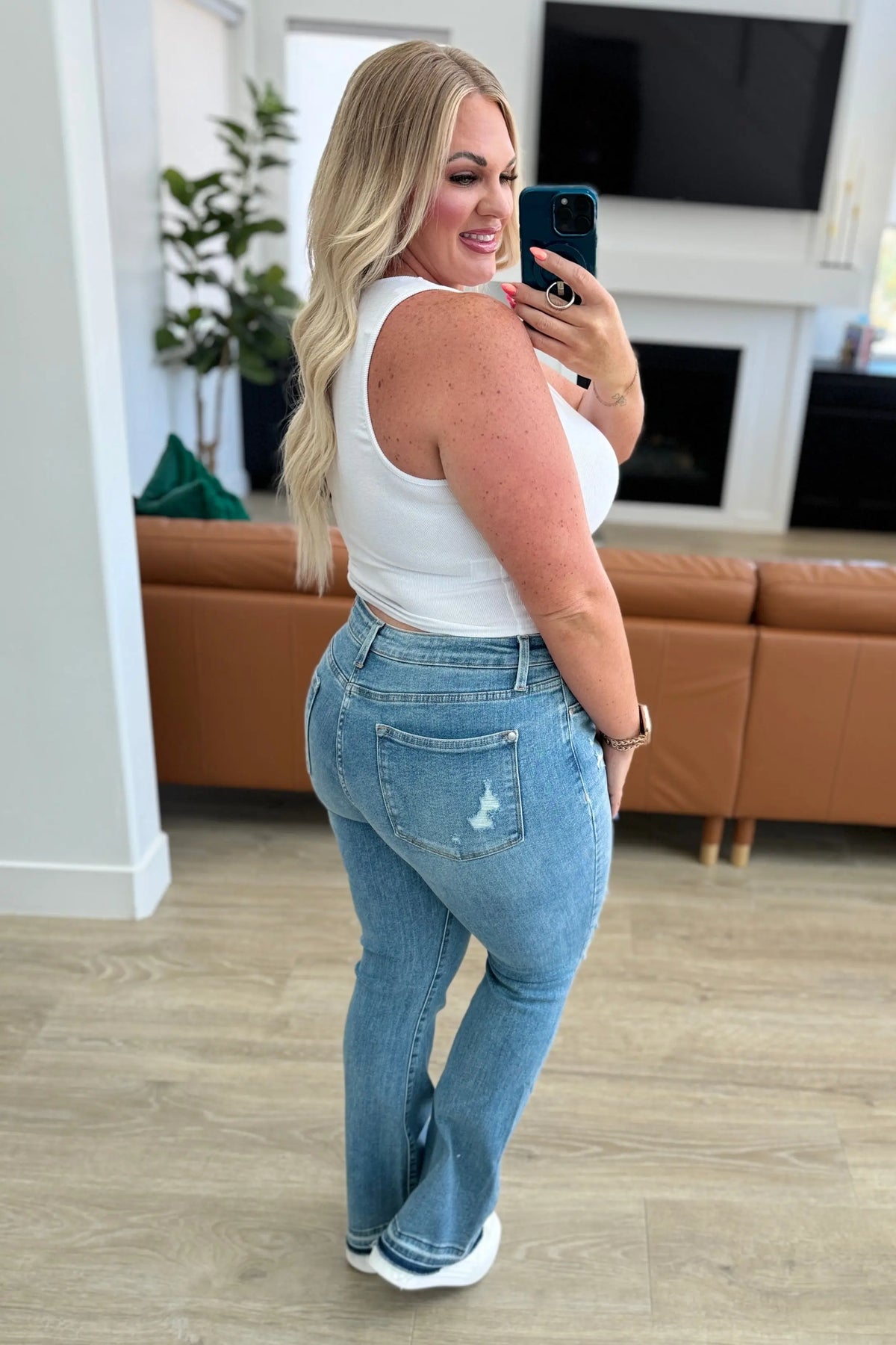 Isla Mid Rise Distressed Released Hem Bootcut Jeans - Essential Southern Charm
