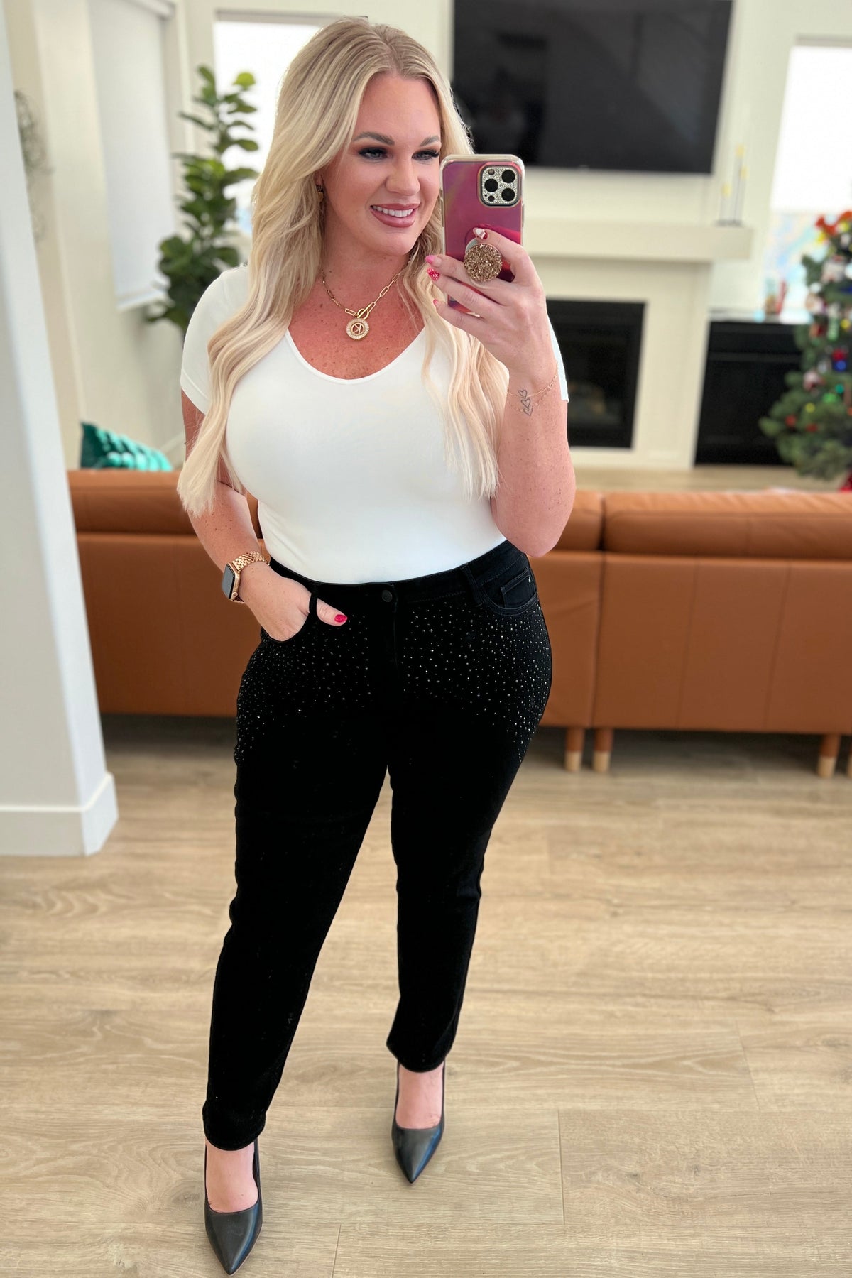 Reese Rhinestone Slim Fit Jeans in Black - Essential Southern Charm