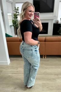 Dory High Waist Mineral Wash Raw Hem Wide Leg Jeans - Essential Southern Charm