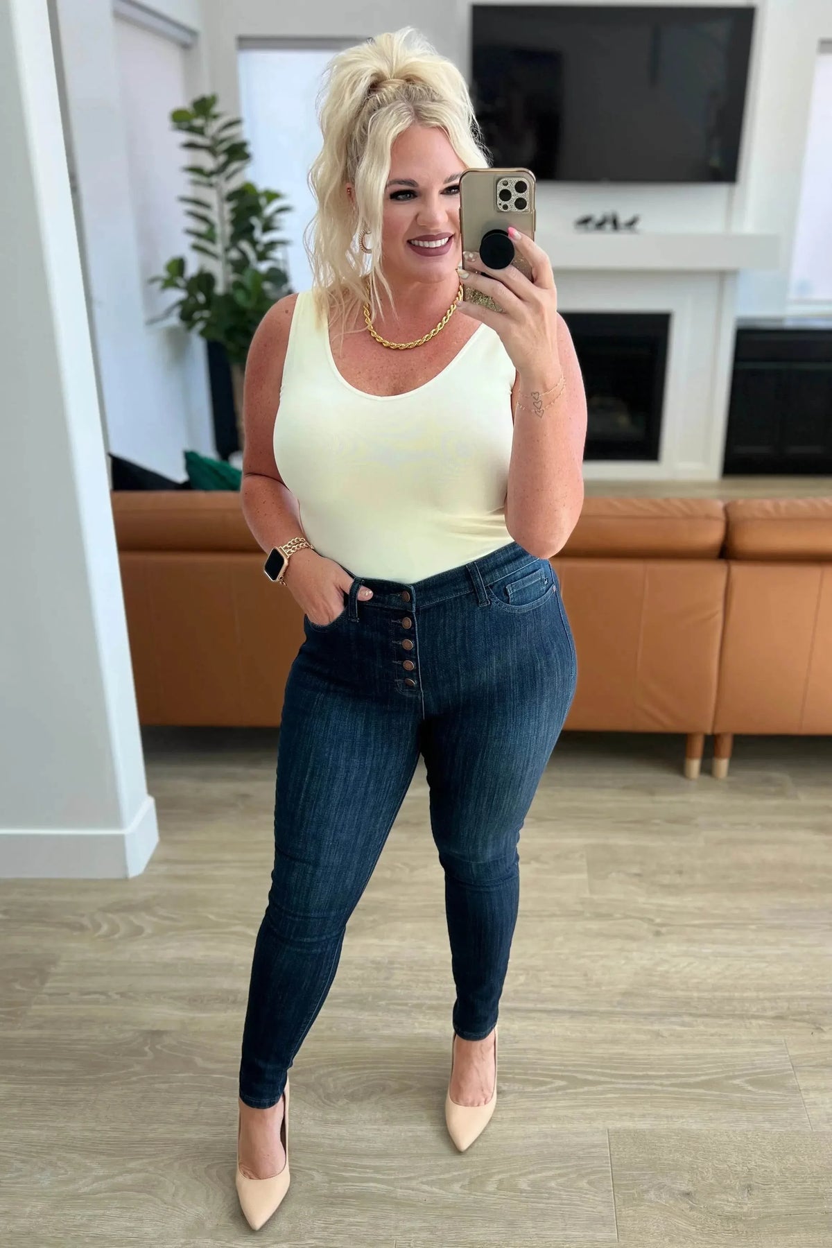 Celecia High Waist Hand Sanded Resin Skinny Jeans - Essential Southern Charm