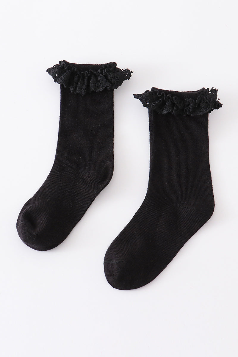 Knit Lace Girls Socks In Black - Essential Southern Charm