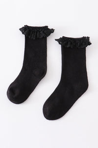 Knit Lace Girls Socks In Black - Essential Southern Charm