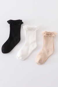 Knit Lace Girls Socks In Black - Essential Southern Charm
