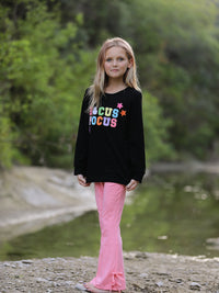 Halloween Black Top + Pink Bell Bottoms
