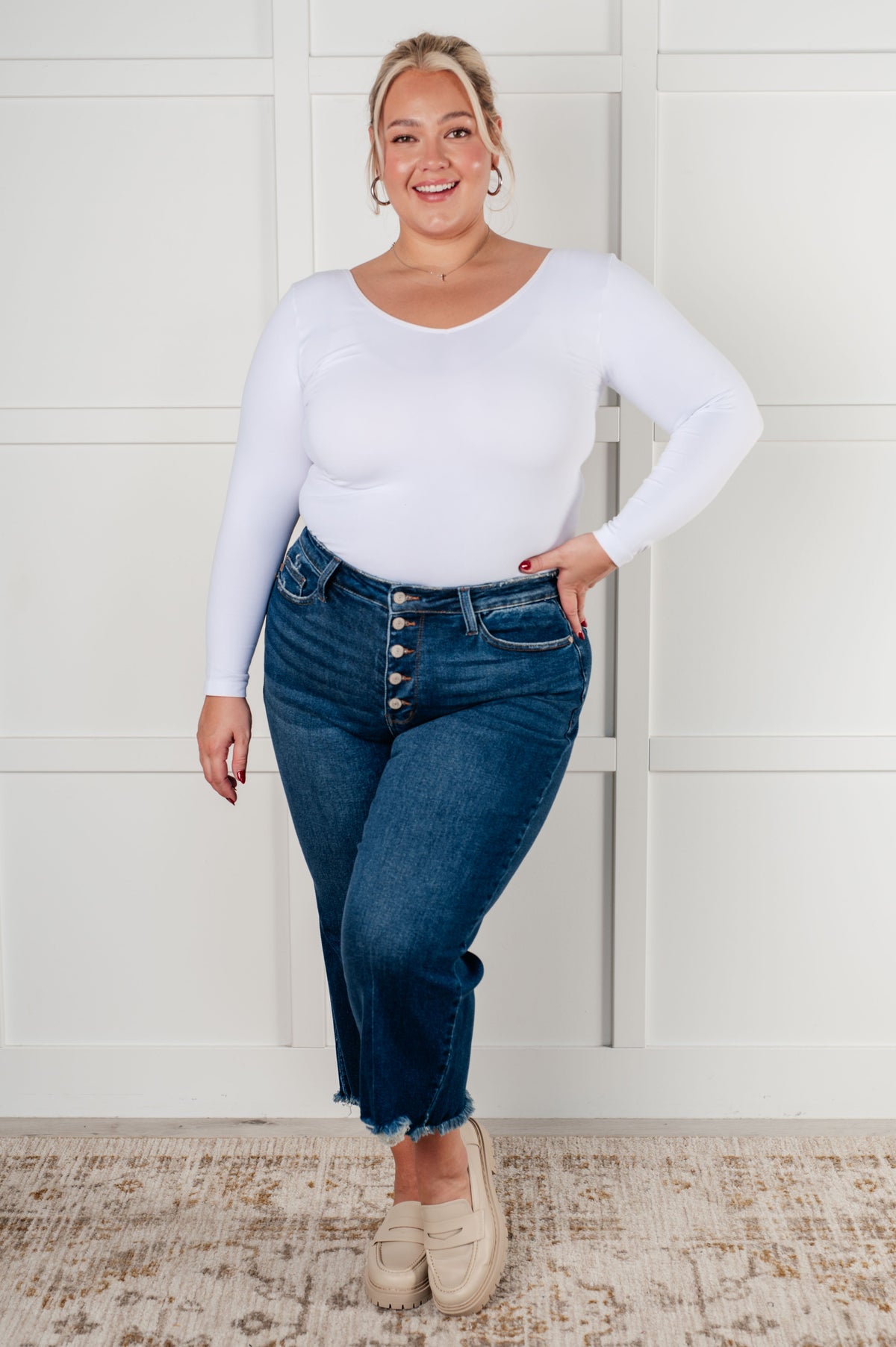 Janice High Rise Button Fly Wide Leg Crop Jeans - Essential Southern Charm