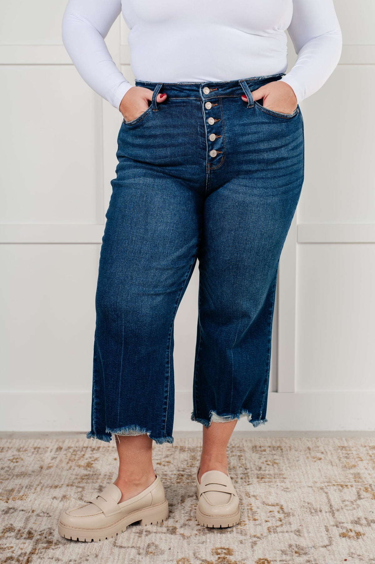 Janice High Rise Button Fly Wide Leg Crop Jeans - Essential Southern Charm