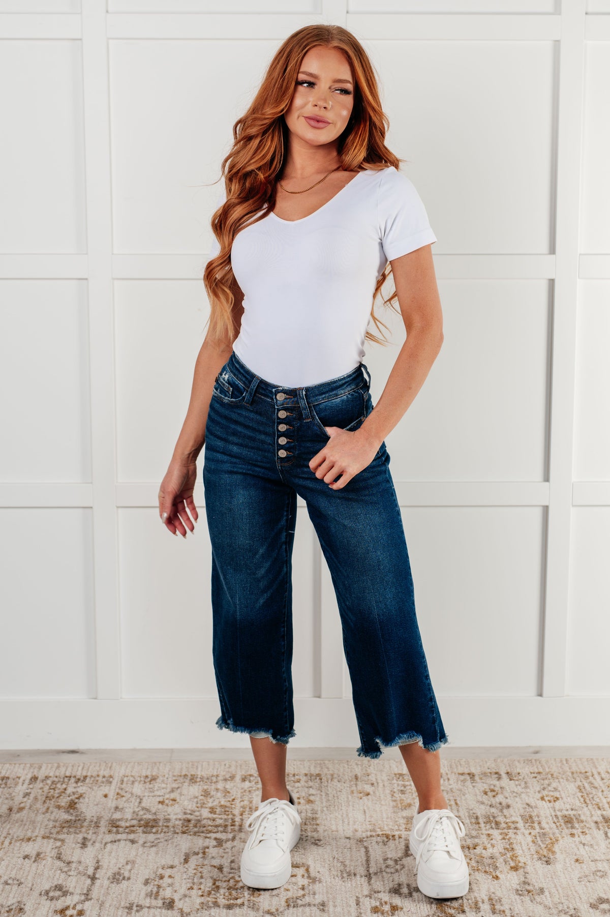 Janice High Rise Button Fly Wide Leg Crop Jeans - Essential Southern Charm