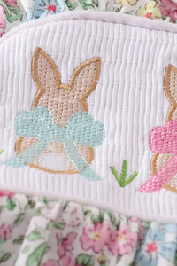 Floral print bunny embroidery smocked girl bubble - Essential Southern Charm