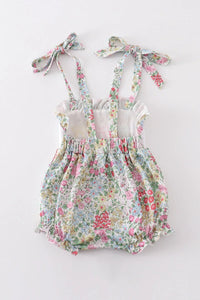 Floral print bunny embroidery smocked girl bubble - Essential Southern Charm