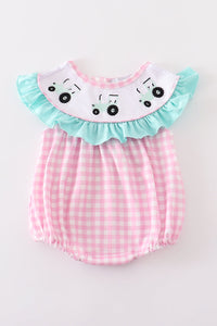 Tractor embroidery plaid girl bubble