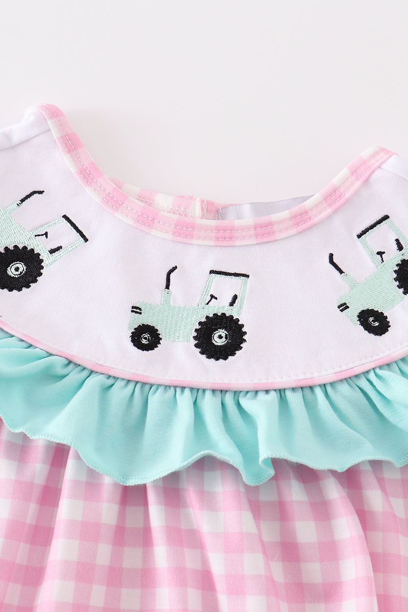 Tractor embroidery plaid girl bubble