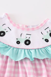 Tractor embroidery plaid girl bubble