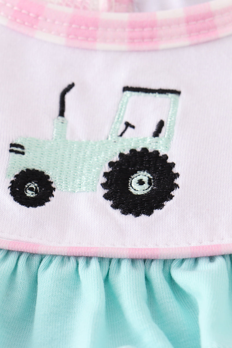 Tractor embroidery plaid girl bubble