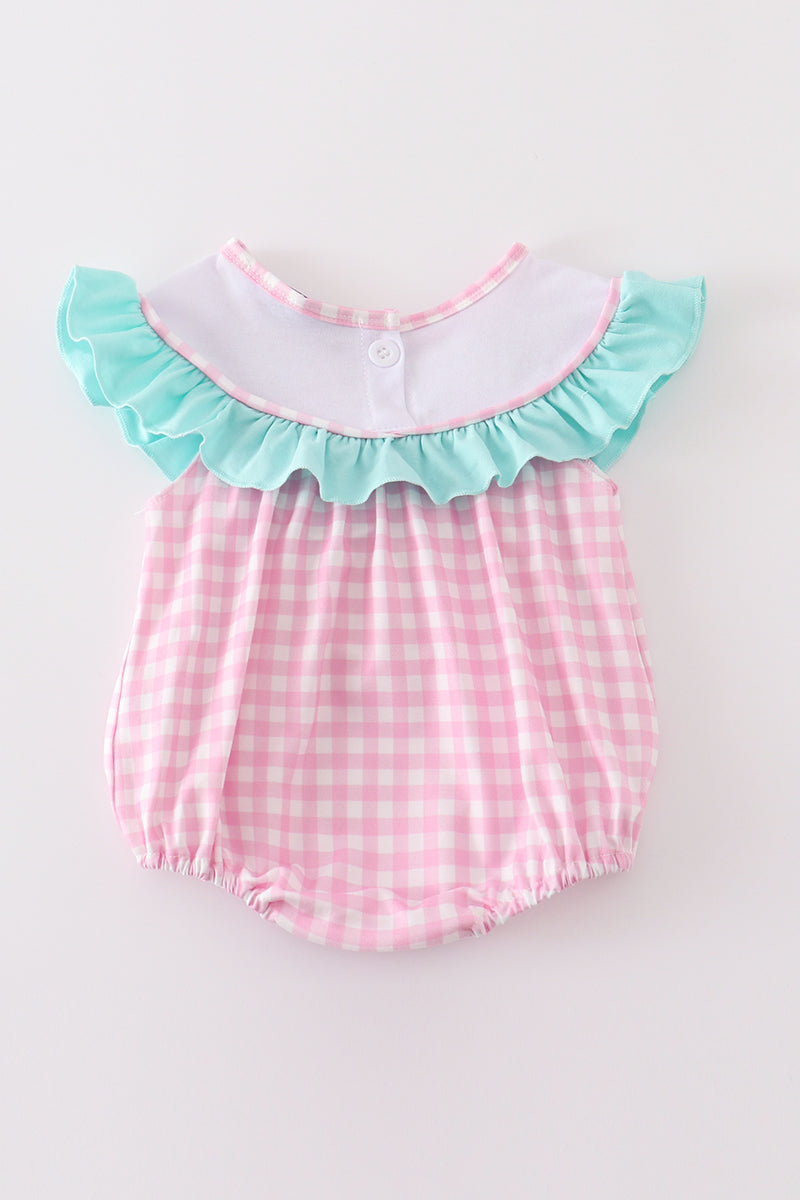 Tractor embroidery plaid girl bubble