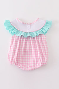 Tractor embroidery plaid girl bubble