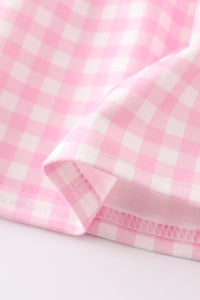 Tractor embroidery plaid girl set