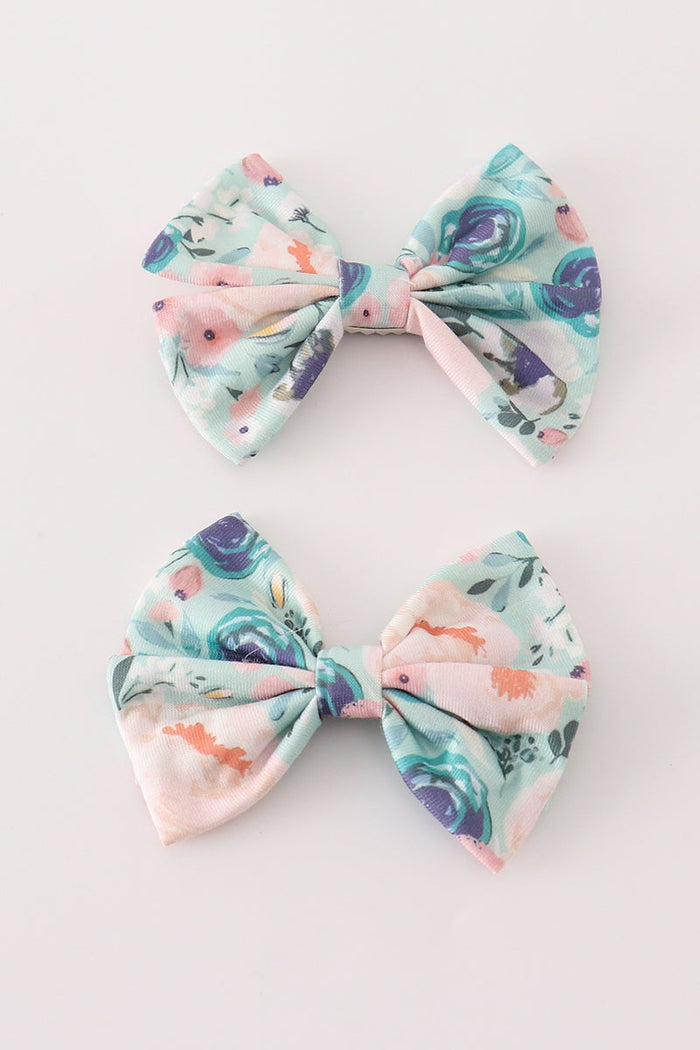 Green Garden Serenity Print Girl Piggie Hair Bow - Essential Southern Charm